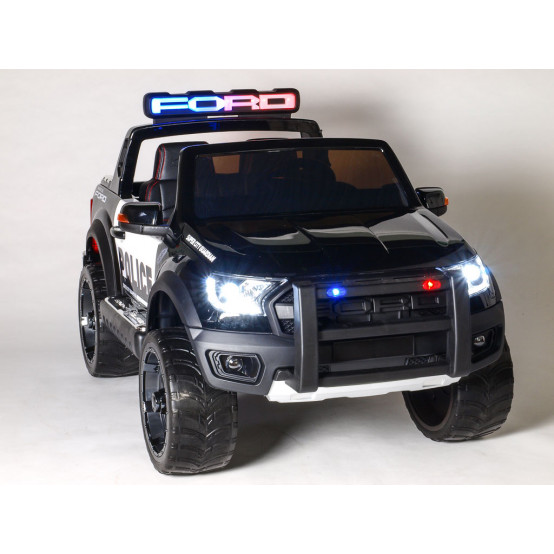 Dvoumístné policejní elektrické autíčko Ford Raptor s megafonem, 2.4G DO a maxi výbavou, ČERNÉ